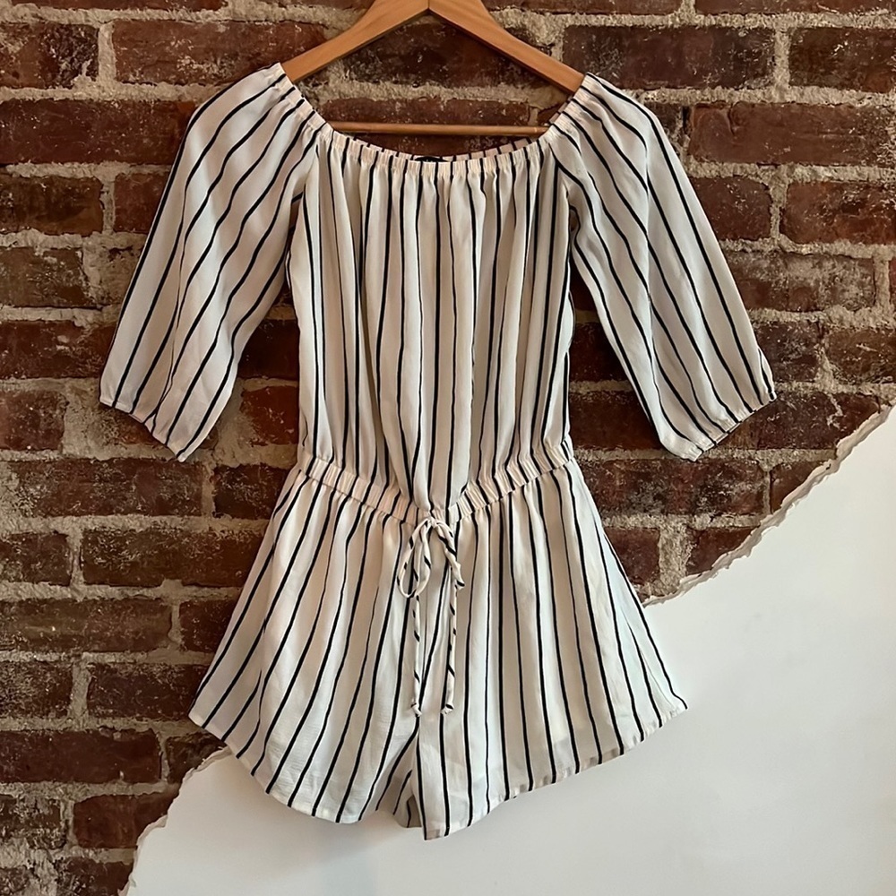 Haute MONDE Black & White Striped Romper